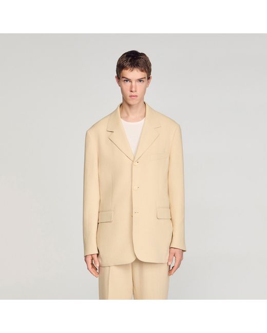 Sandro Natural Oversized Linen Suit Jacket for men