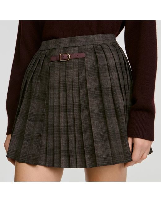 Sandro Black Checked Pleated Skirt
