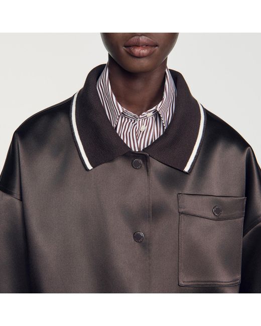 Sandro Blue Satin-Look Jacket With Polo Collar