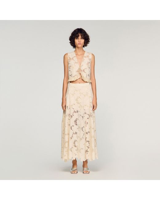 Sandro Natural Long Guipure Skirt