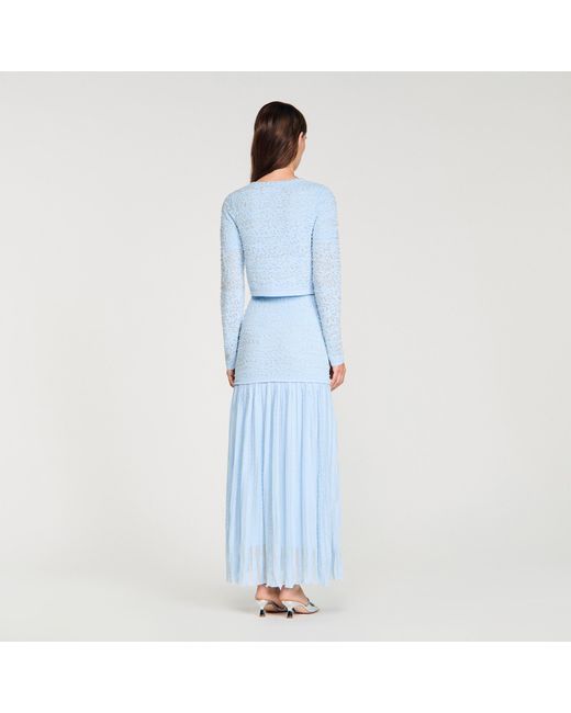 Sandro Blue Cropped Pearled Cardigan