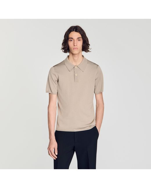 Sandro Blue Short-Sleeve Knitted Polo Shirt for men