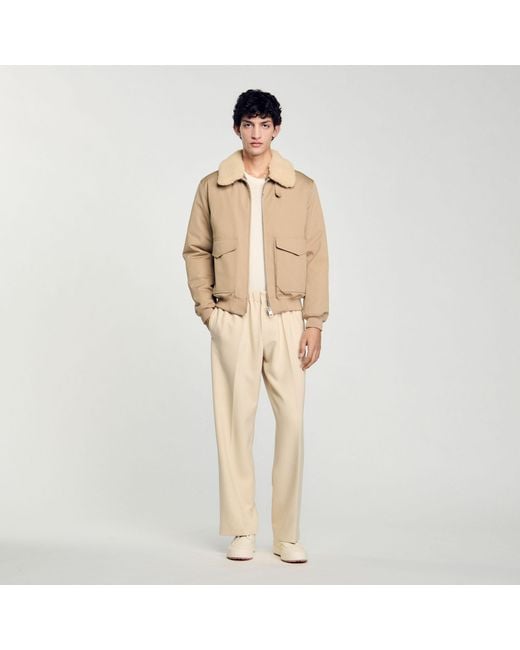 Sandro Natural Shearling Collar Aviator Jacket for men
