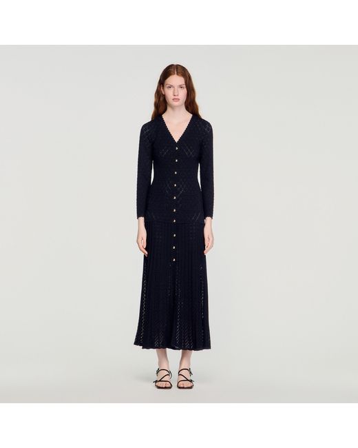 Sandro Blue Fancy Knit Maxi Dress