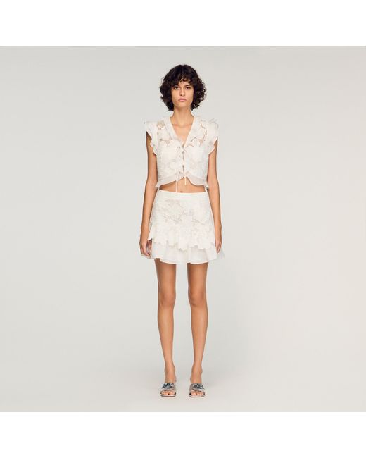 Sandro White Guipure Lace Crop Top