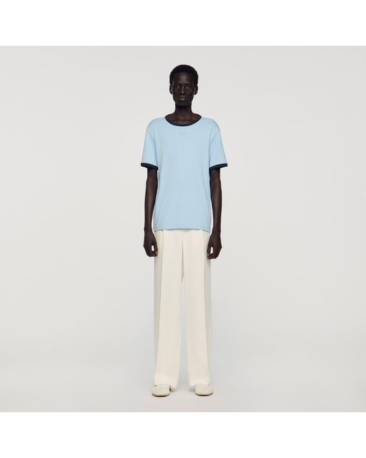 Sandro Blue Two-Tone Patch T-Shirt for men