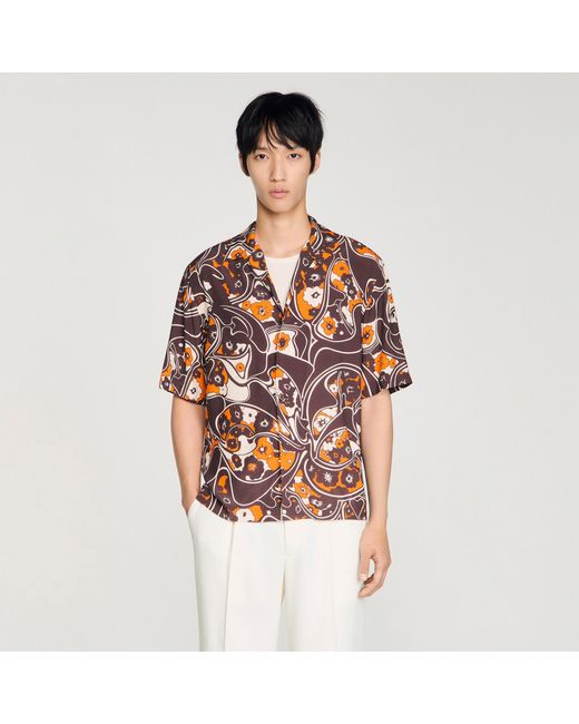 Sandro White Loose-Fit Print Shark Collar Shirt for men