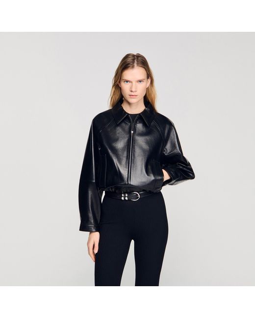 Sandro Blue Lamb Leather Jacket