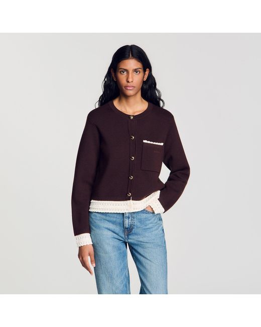 Sandro Blue Cardigan With Contrast Lace