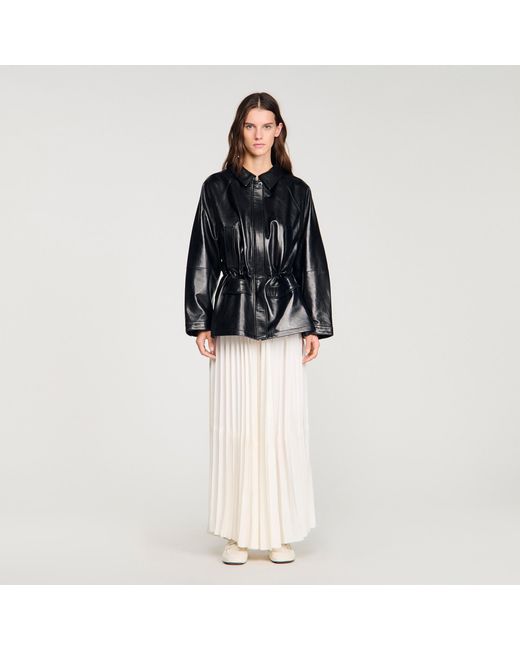 Sandro Black Smooth Leather Jacket
