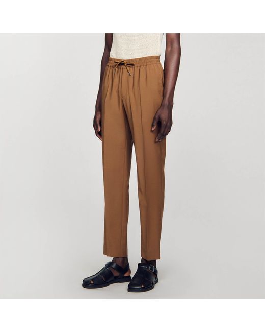 Sandro Brown Elasticated Straight-Leg Trousers for men