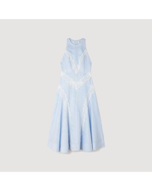 Sandro Blue Maxi Dress With Lace Details