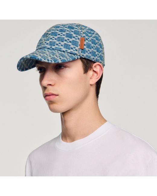 Sandro Blue Denim Cap With Cross Motif for men