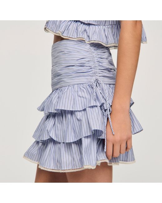 Sandro Blue Short Striped Ruffled Skirt