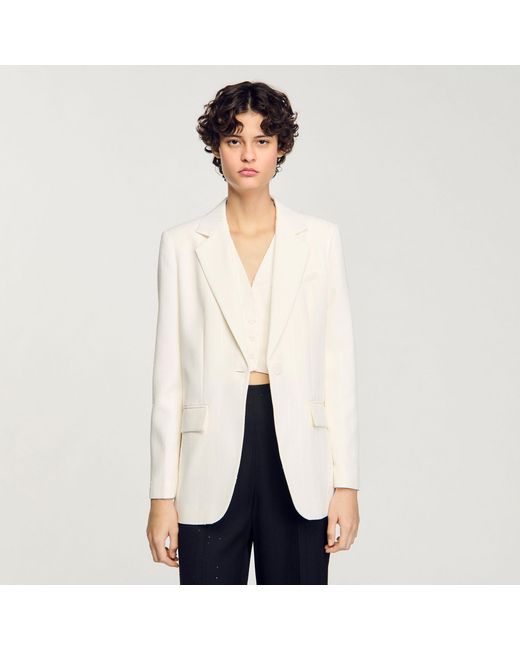 Sandro White Sequin-Stripe Opera Blazer