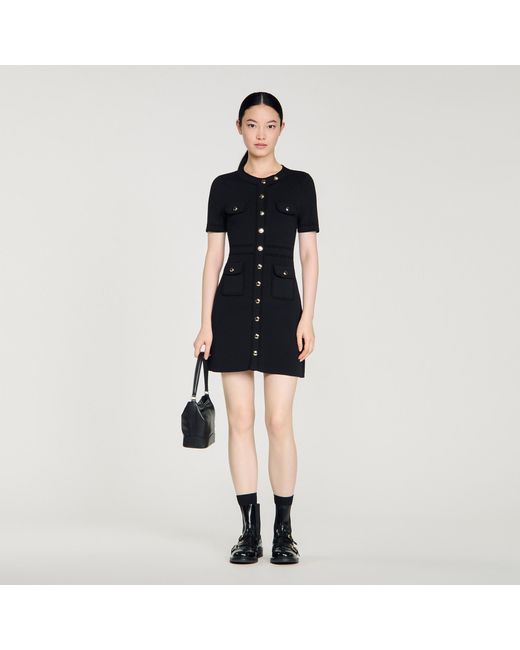 Sandro Blue Button-Up Knit Short Dress