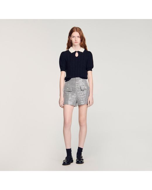 Sandro Blue Pearl Collar Cable Knit Jumper