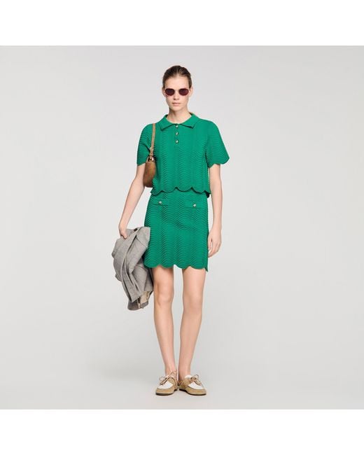 Sandro Green Short Fancy Knit Skirt