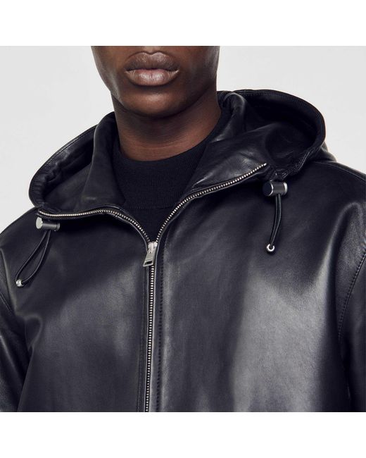 Sandro Blue Oversized Leather Jacket for men