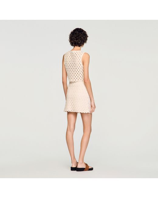 Sandro Natural Short Beaded Crochet Skirt