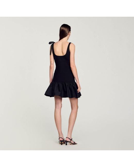 Sandro Black Dual-Material Short Dress