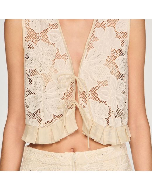 Sandro Natural Guipure Ruffle Crop Top