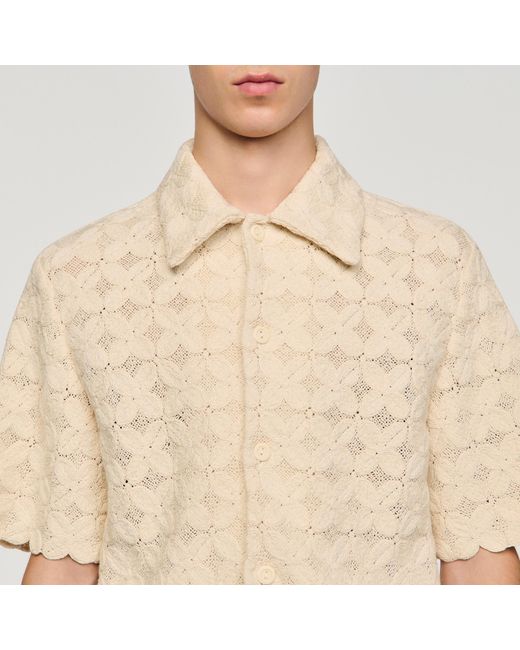 Sandro Natural Cotton Broderie Anglaise Shirt for men