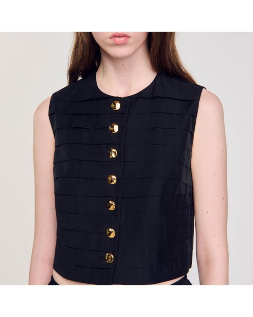 Sandro Blue Pleated Crop Top