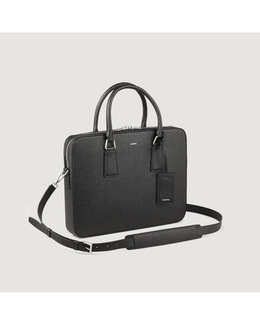 Sandro Black Slim Leather Briefcase for men