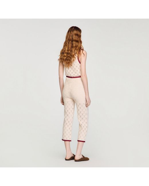 Sandro Pink Crochet-Look Knit Trousers