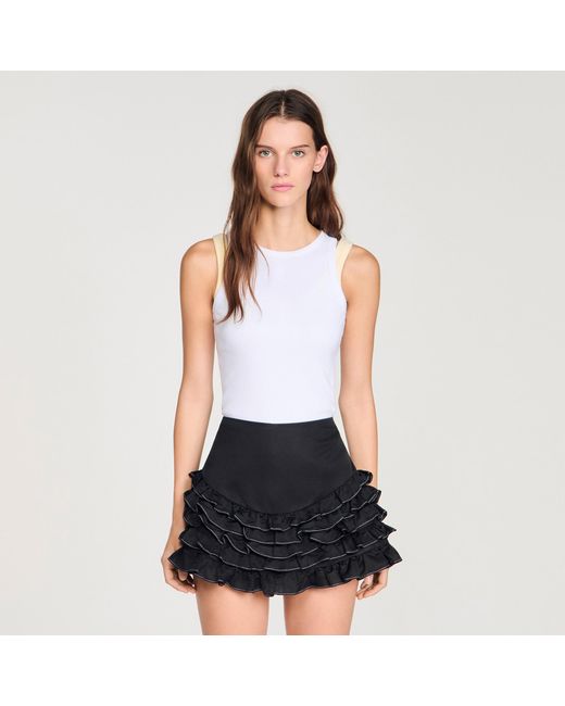 Sandro Black Ruffled Skort With Topstitching
