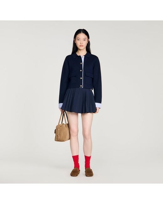 Sandro Blue Wool Polo Cardigan