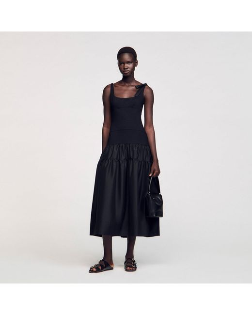 Sandro Blue Long Dual-Material Dress