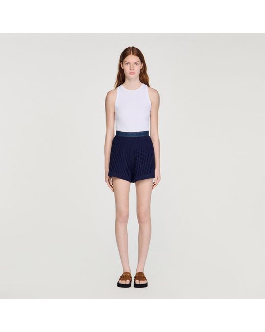 Sandro Blue High-Waisted Crochet Shorts