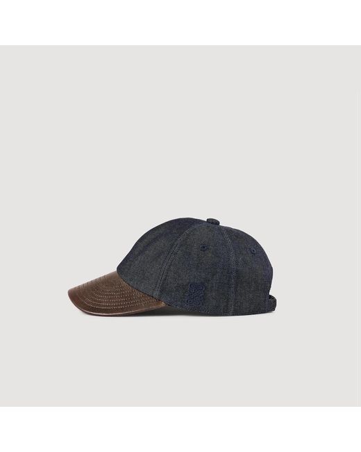 Sandro Blue Denim And Leather Cap