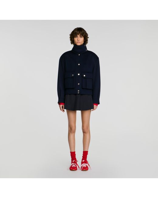 Sandro Black Double-Faced Standing Collar Coat