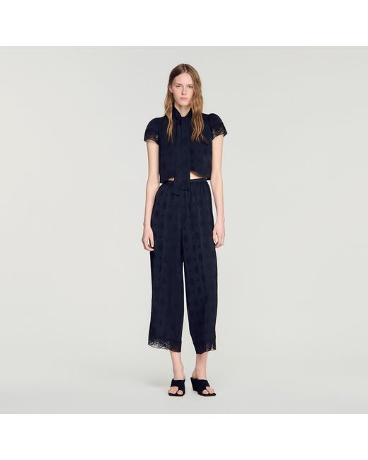 Sandro Blue Paisley Jacquard Crop Top
