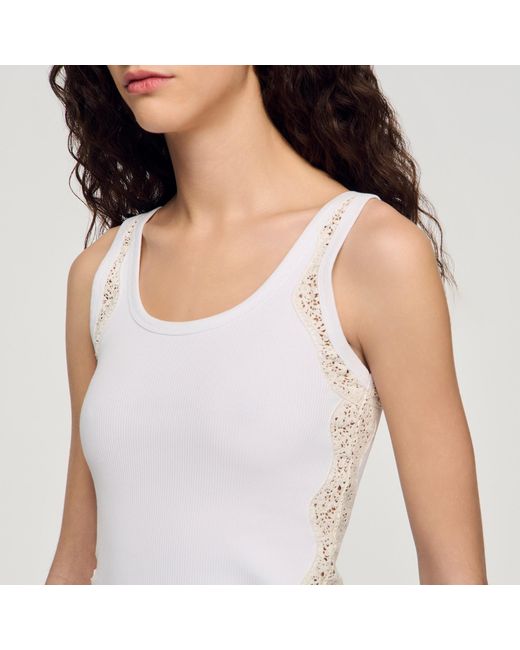 Sandro Gray Vest Top With Lace Detail