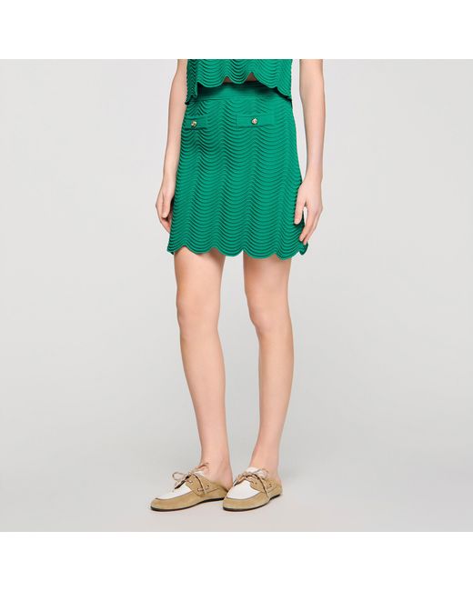 Sandro Green Short Fancy Knit Skirt