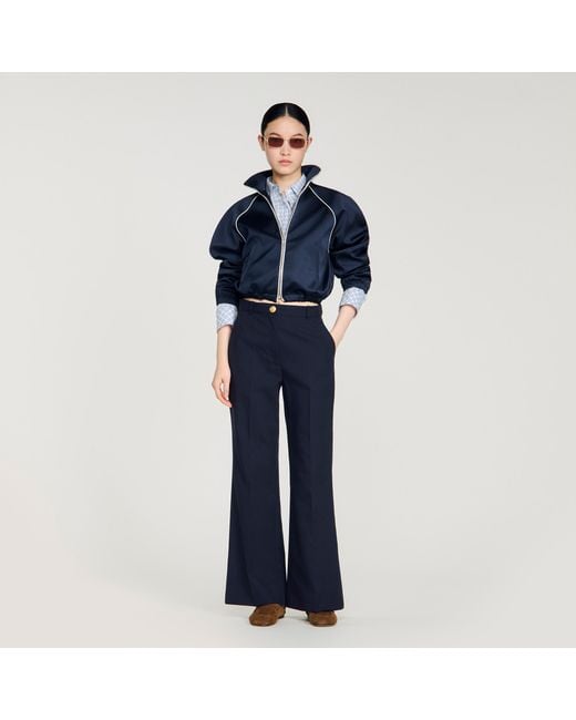Sandro Blue Wide-Leg Wool Trousers