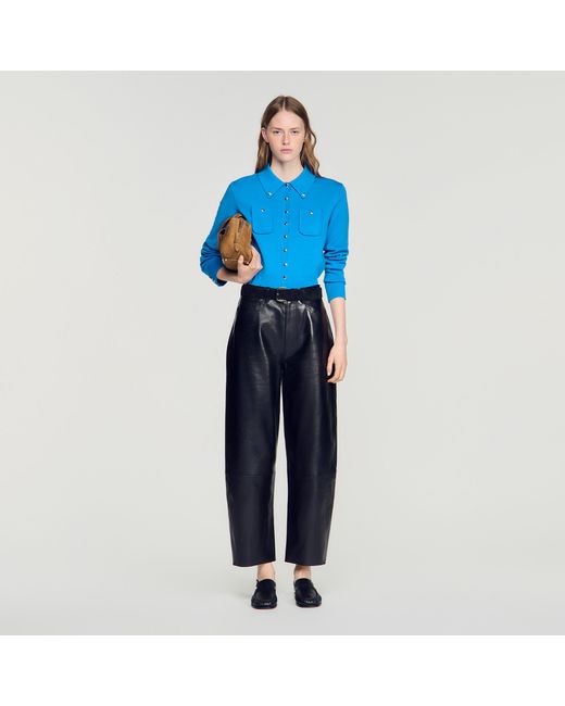 Sandro Blue Cardigan With Metal Buttons