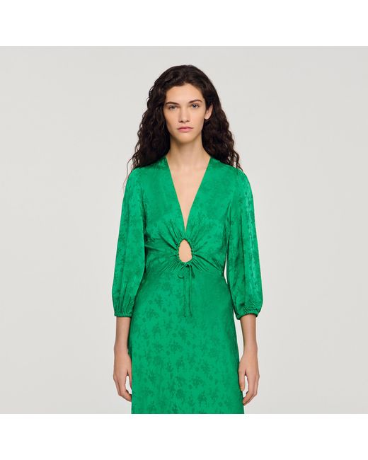 Sandro Green Floral Jacquard Maxi Dress