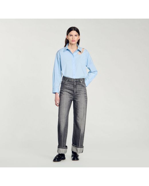 Sandro Blue Rhinestone Teardrop Shirt
