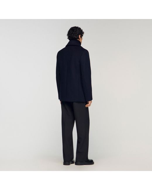 Sandro Blue Wool Pea Coat for men