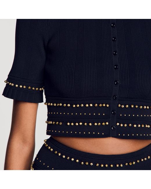 Sandro Blue Cropped Cardigan With Tassels