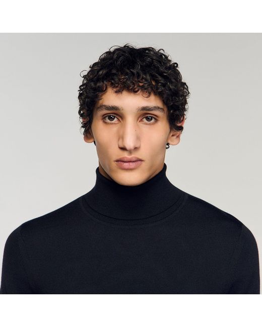 Sandro Black Roll Neck Wool Sweater for men