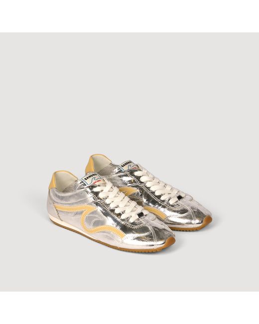 Sandro Natural Lightwave Metallic Leather Trainers