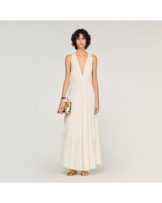Sandro Natural Pleated Maxi Dress