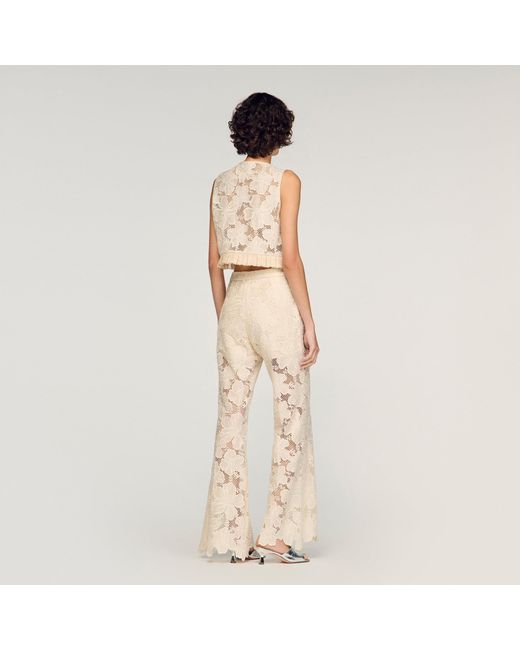 Sandro Natural Guipure Ruffle Crop Top