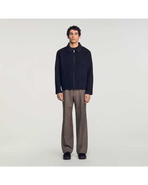 Sandro Blue Wool Zip-Up Jacket for men